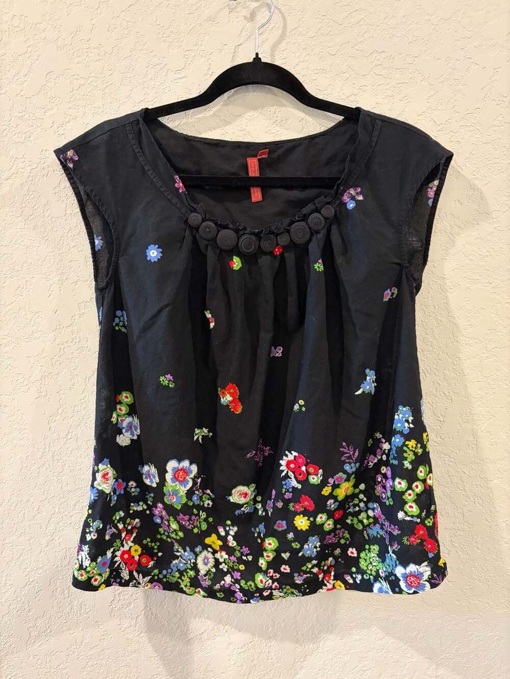 one.september Floral Print Cap Sleeve Blouse with Button Detail
